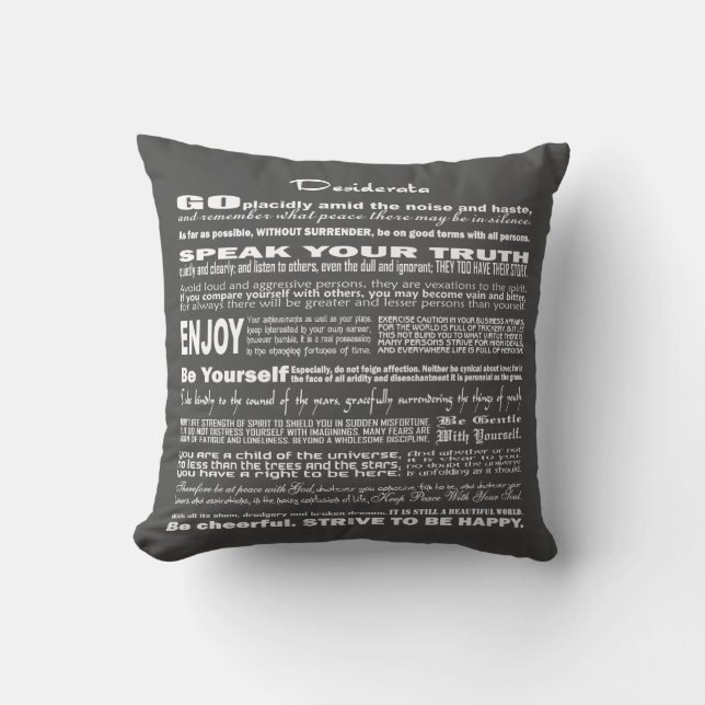 Desiderata Poem Poetry Poesy Writing (Dark Grey) Cushion (Front)