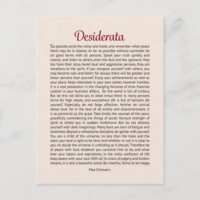 Desiderata Poem Postcard Mini Art (Front)