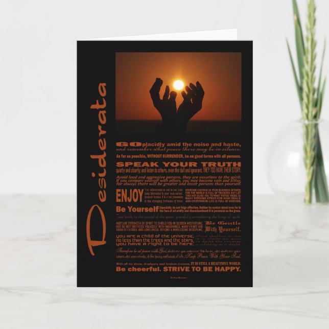 Desiderata Poem Praying At Sunsent Card (Front)