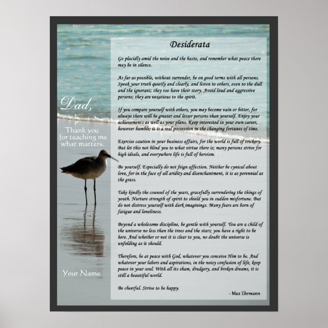 Desiderata Poem - Seagull on Beach Scene Poster (Front)