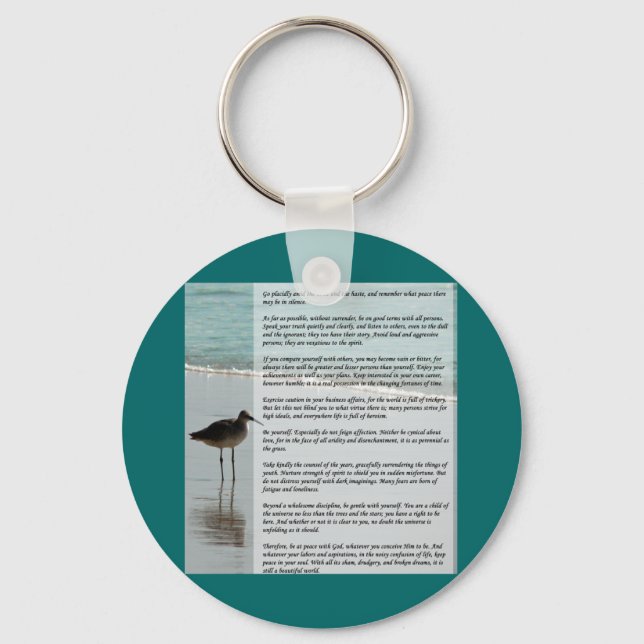 Desiderata Poem - Seagull on the Beach Scene Key Ring (Front)