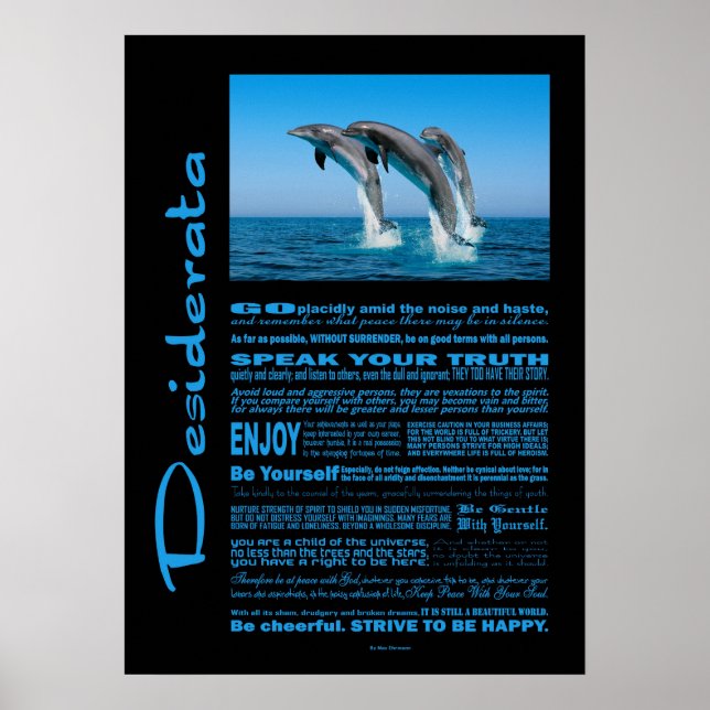 Desiderata Poem Up Up Up Dolphins Poster (Front)