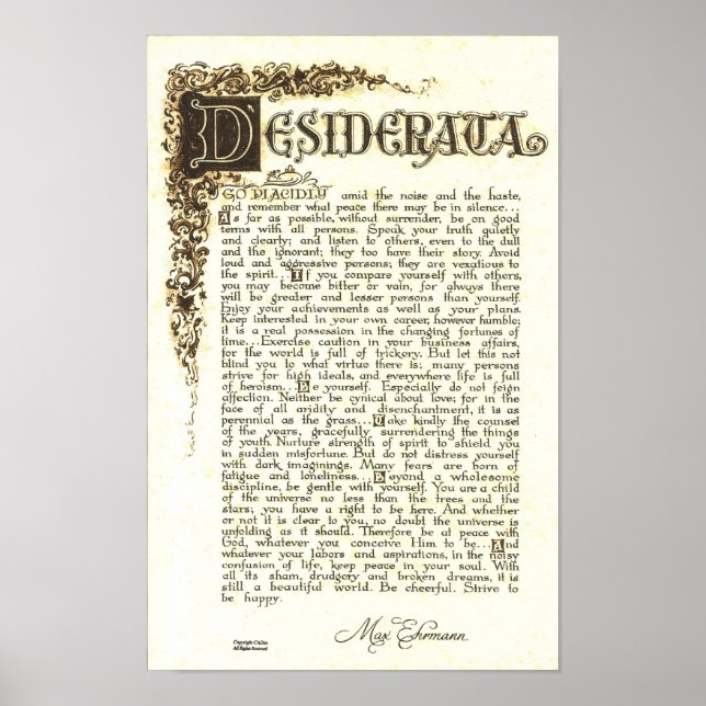 DESIDERATA Poster by Max Ehrmann - Antique Scroll (Front)