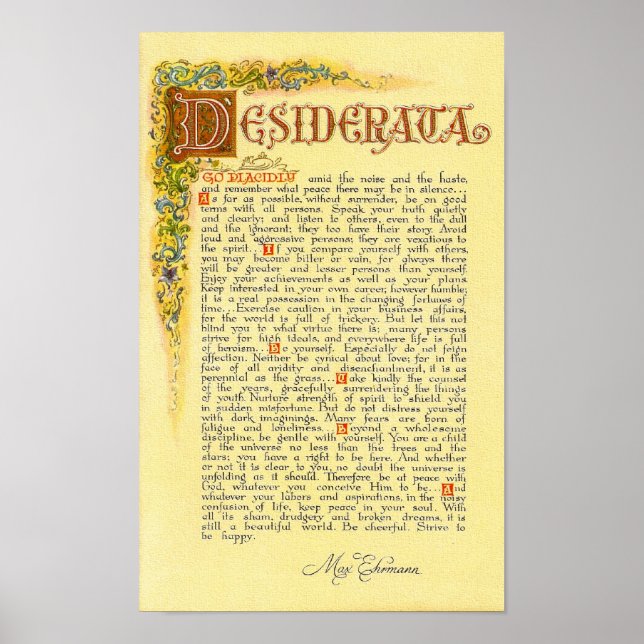 DESIDERATA Poster by Max Ehrmann=Florentine (Front)