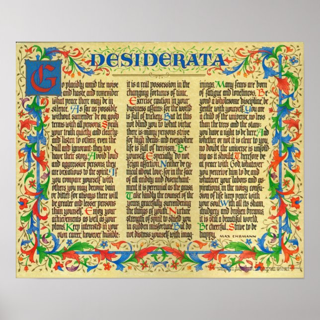 DESIDERATA Poster by Max Ehrmann=Florentine II (Front)