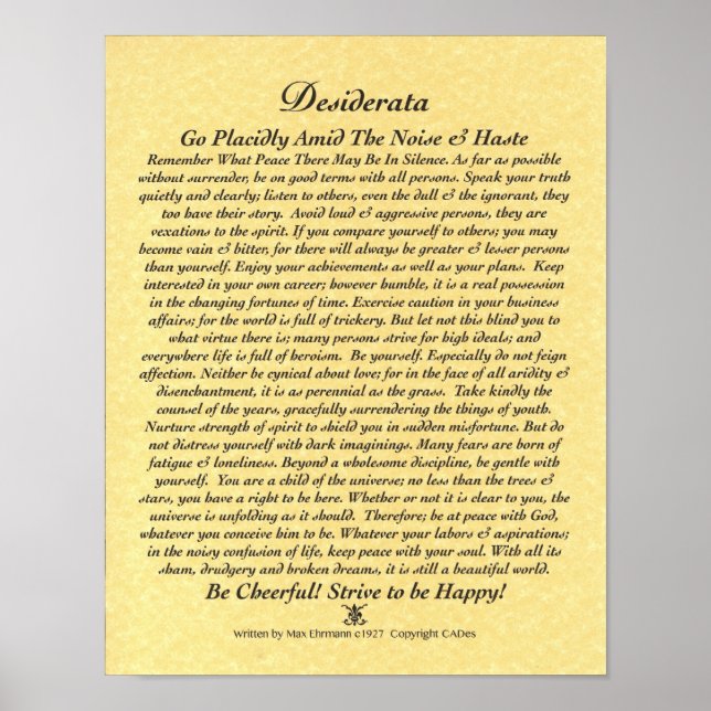 DESIDERATA Poster by Max Ehrmann-Golden Parchment (Front)