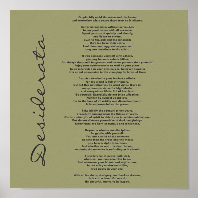 Desiderata Poster - Change Background Colour (Front)