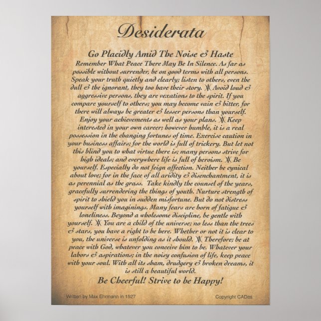 DESIDERATA Poster Max Ehrmann-Embossed Wood Plank (Front)