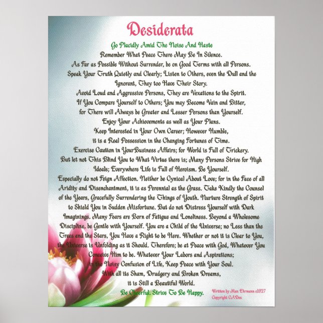 DESIDERATA Poster Max Ehrmann-Lotus Lilly Pad (Front)