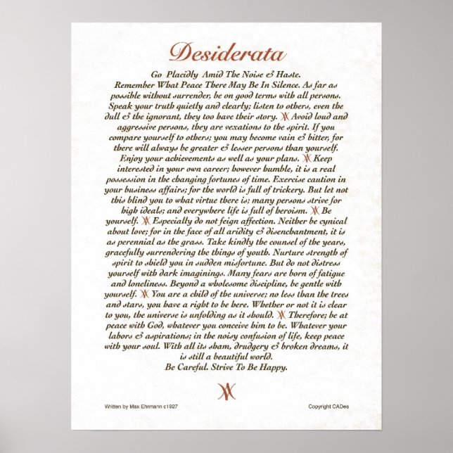 DESIDERATA Poster Max Ehrmann MANY SIZES (Front)
