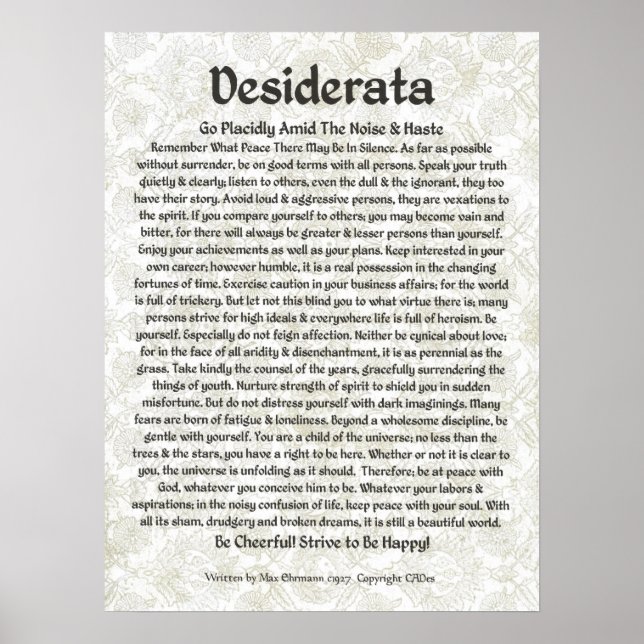 DESIDERATA Poster Max Ehrmann-Mediaeval (Front)