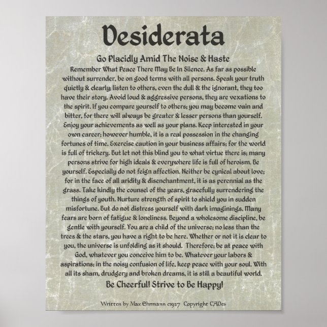 DESIDERATA Poster Max Ehrmann-Mediaeval (Front)