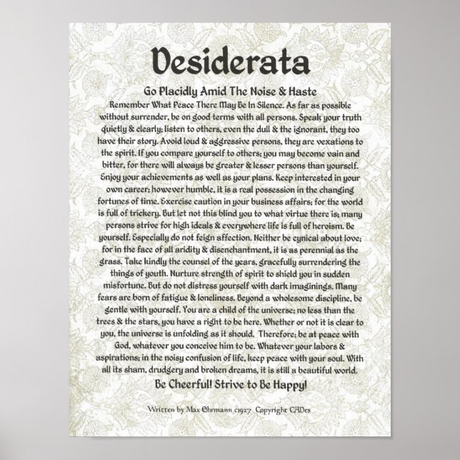 DESIDERATA Poster Max Ehrmann-Mediaeval Calligraph (Front)