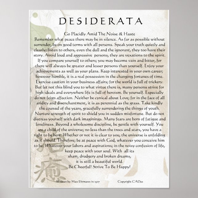 Desiderata Poster=Meditating Yoga Yin Yang Design Poster (Front)