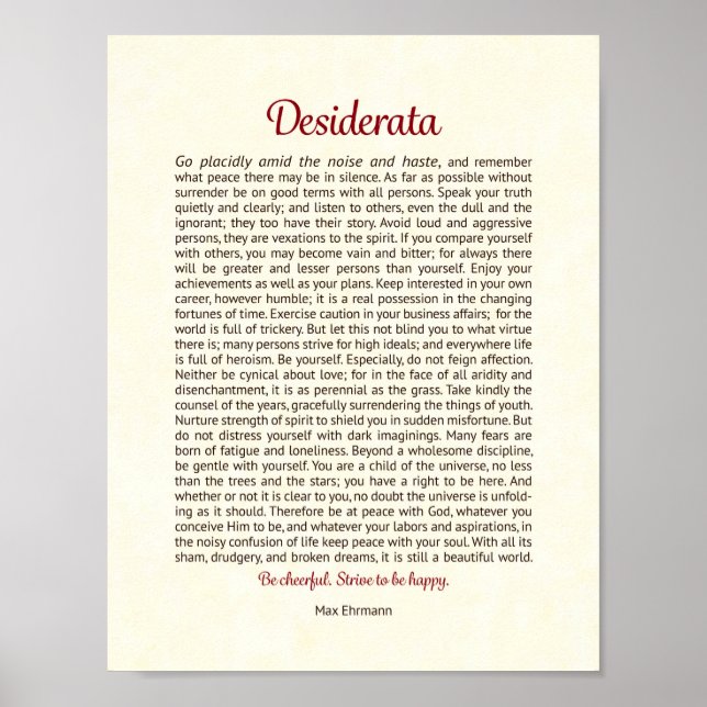 Desiderata Poster Print (Front)