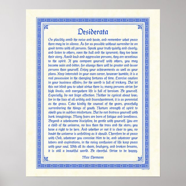 Desiderata poster print, mediaeval design, 16x20 (Front)