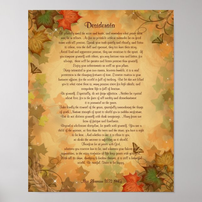 Desiderata prose on Fall colours background Poster (Front)
