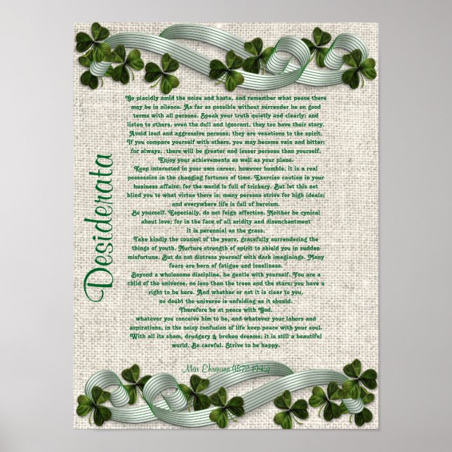 Desiderata prose on Irish linen-look background Poster (Front)