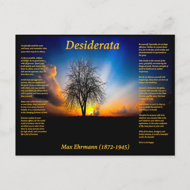 Desiderata silhouette of a willow tree postcard (Front)