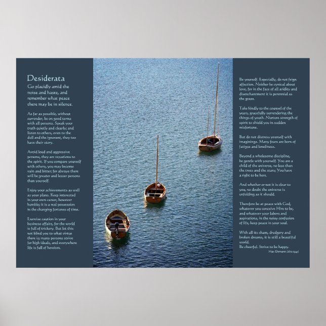 Desiderata - Three Boats on the Water Poster (Front)