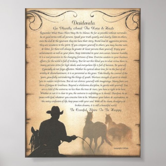 DESIDERATA Western Swing Rodeo Cowboy Horse Roping Poster (Front)