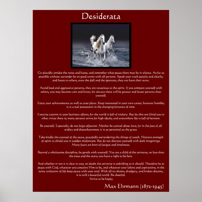 Desiderata white arabian horse Posters (Front)