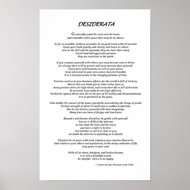 Desiderata  White Poster (Front)