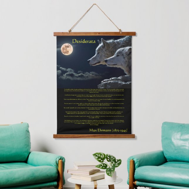 Desiderata white wolfs on a mountain side  hanging tapestry (Living Room)