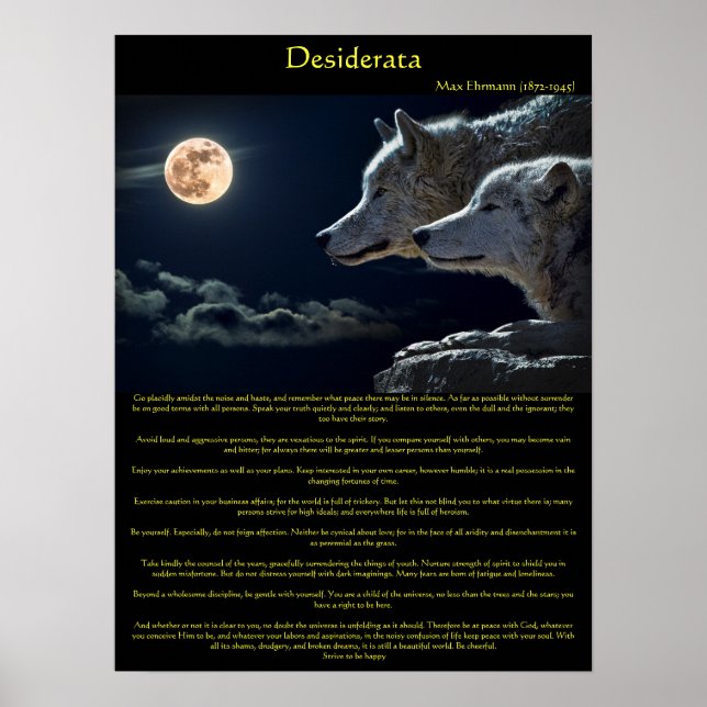 Desiderata white wolfs on a mountain side poster (Front)