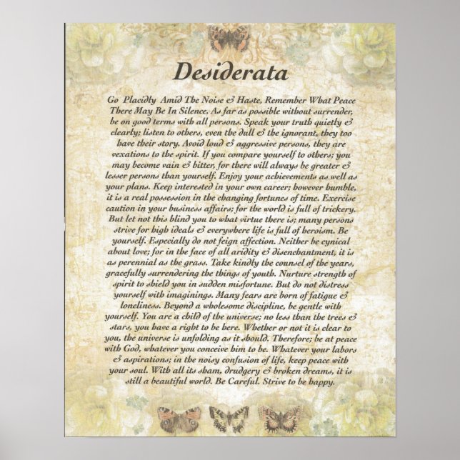 DESIDERATA with Careful Butterflies Poster (Front)