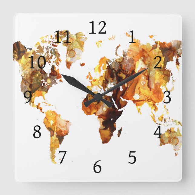 Design 102 world map square wall clock (Front)