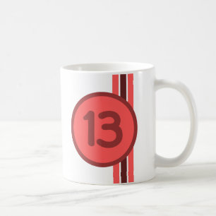 Design 13 in red on coral red with stripes coffee mug