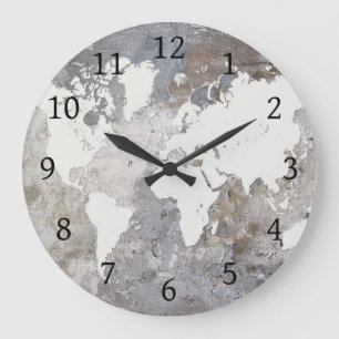 Design 220 Grey World Map Large Clock