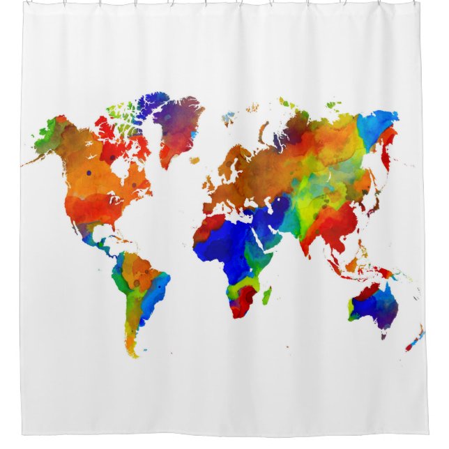 Design 33 Colourful Worldmap Shower Curtain (Front)