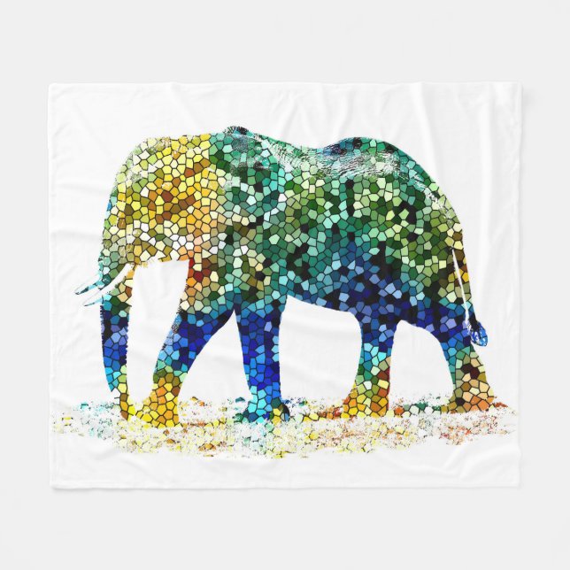 Design 36 Mosaic Elephant Fleece Blanket (Front (Horizontal))