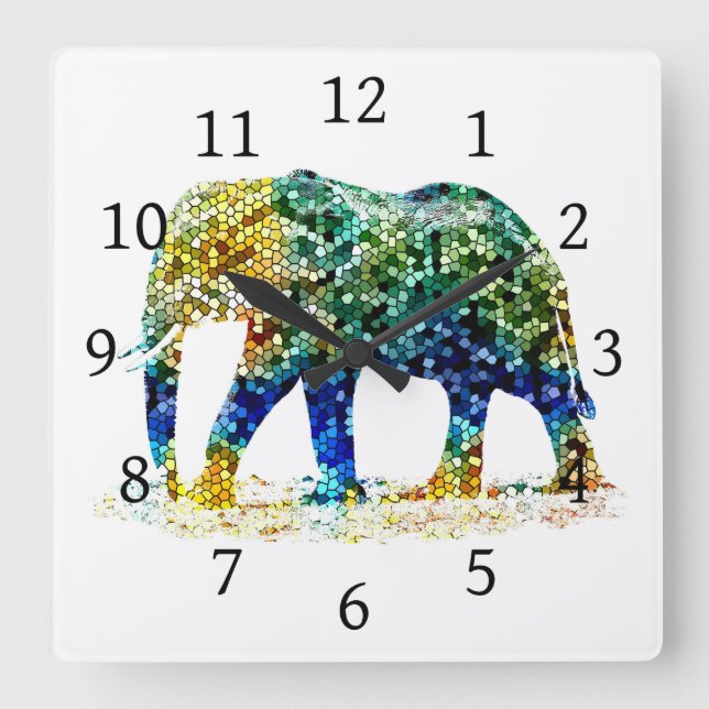Design 36 Mosaic Elephant Square Wall Clock (Front)