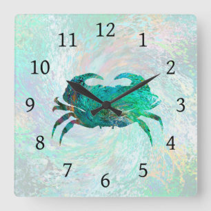 Design 41 Turquoise Crab Square Wall Clock
