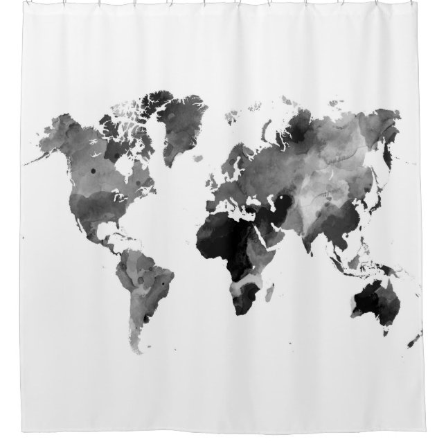 Design 42 World Map Gray Scale Shower Curtain (Front)