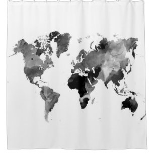 Design 42 World Map Grey Scale Shower Curtain