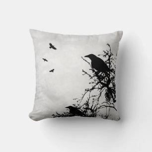 Design 43 Crow Raven Birds Grey Cushion