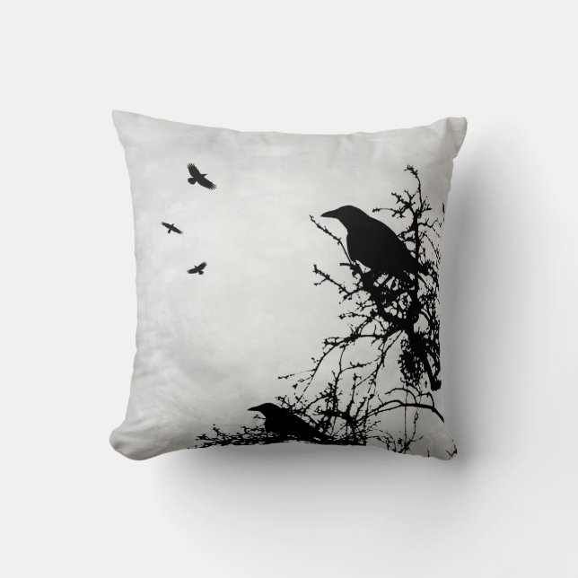 Design 43 Crow Raven Birds Grey Cushion (Front)