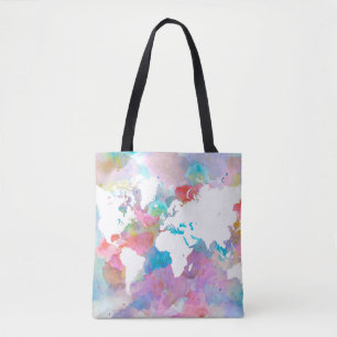 Design 48 world map pink blue tote bag