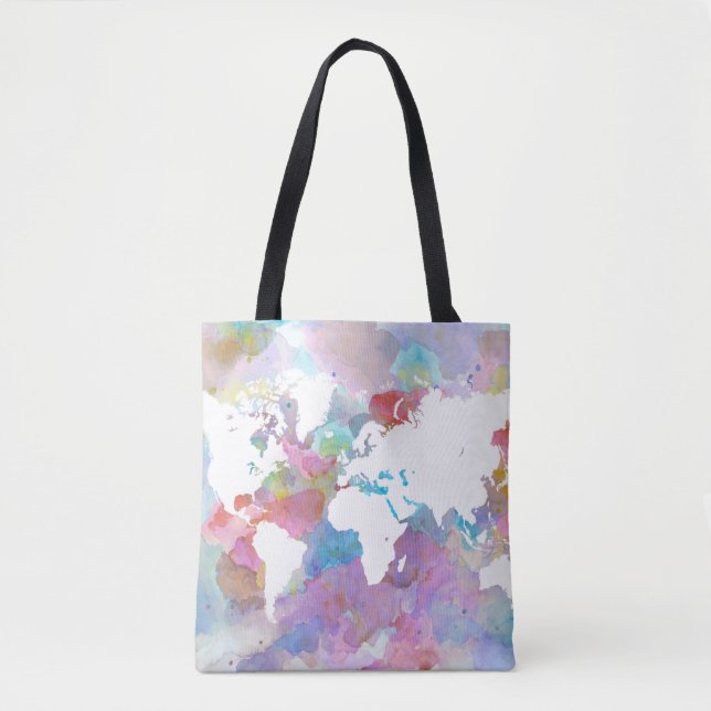 Design 48 world map pink blue tote bag (Front)