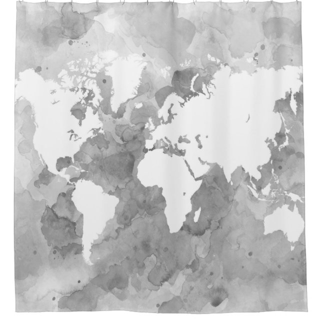 Design 49 World Map grayscale Shower Curtain (Front)