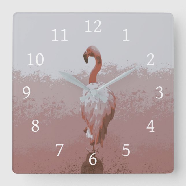 Design 60 flamingo bird square wall clock (Front)