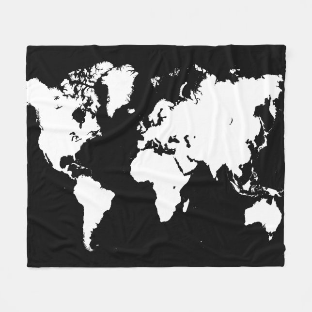 Design 69 black white world map fleece blanket (Front (Horizontal))