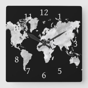 Design 70 world map square wall clock