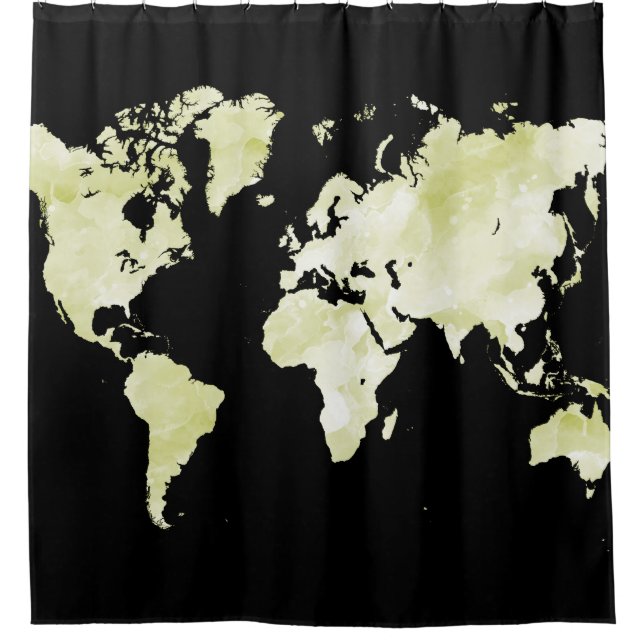 Design 73 black green world map shower curtain (Front)