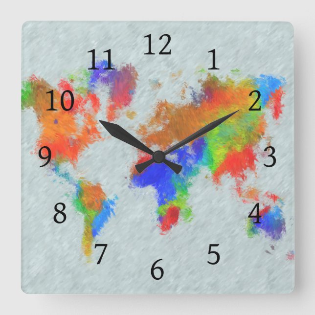 Design 78 World Map Square Wall Clock (Front)