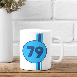 Design 79 in blue on turquoise with stripes coffee mug